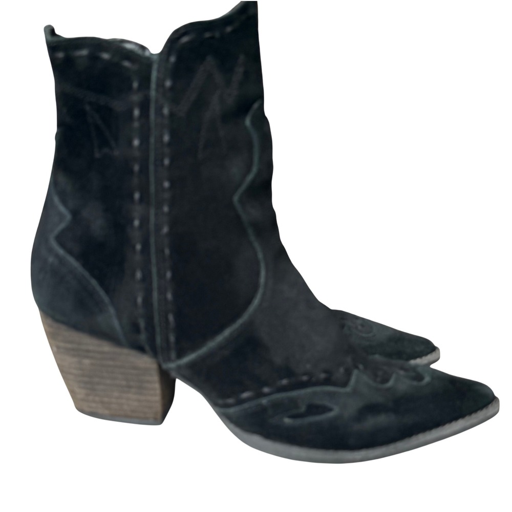 Diego di Lucca Midnight Black Suede Western Ankle Boots Pointed Toe 8M Brazil